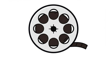 Illustrated Film Reel Icon with Rolled-Up Tape