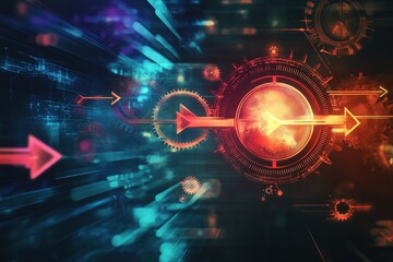 Technological abstract depiction showing digital data flow and progress
