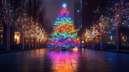 City Christmas tree night lightscape