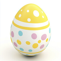 Colorful Easter egg with polka dots on white background