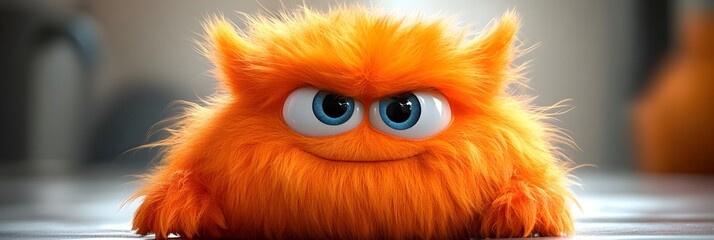 Fototapeta premium Fuzzy Tangerine Monster - Adorable 3D Cartoon Character