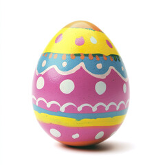 Colorful Easter egg with intricate patterns on white background