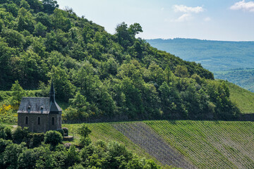 View of the Clemens Chapel in the vineyards near Lorchhausen on the Rhine
