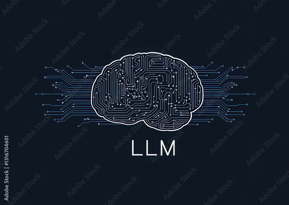 Poster a futuristic illustration of a brain with circuit patterns, symbolizing the intersection of technolo