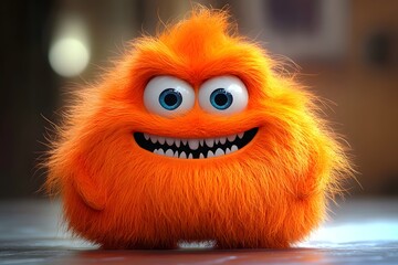 Fototapeta premium Adorable Orange Furry Monster - 3D Cartoon Character