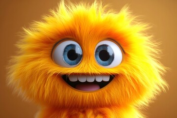 Fototapeta premium Fuzzy Sunshine: Adorable Yellow 3D Monster Cartoon