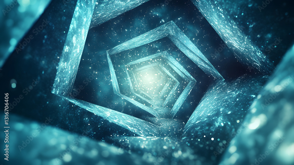 Wall mural a mesmerizing 3d-rendered abstract tunnel with a spiral effect in a deep blue cosmic atmosphere