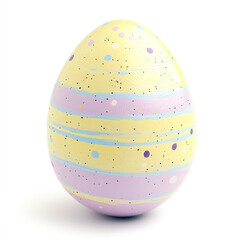 Colorful Easter egg with pastel stripes and dots on white background