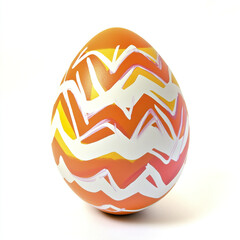 Colorful Easter egg with zigzag pattern on white background