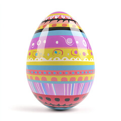 Colorful Easter egg with intricate patterns on white background