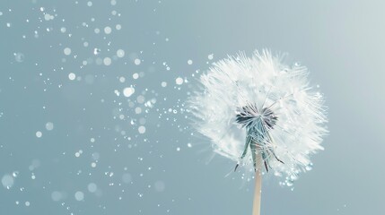 A dandelion with seeds blowing in the wind.