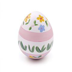 Colorful Easter egg with floral patterns on white background