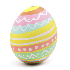 Colorful Easter egg with pastel patterns on white background