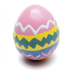 Colorful Easter egg with zigzag patterns on white background