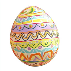 Colorful Easter egg with intricate patterns on white background