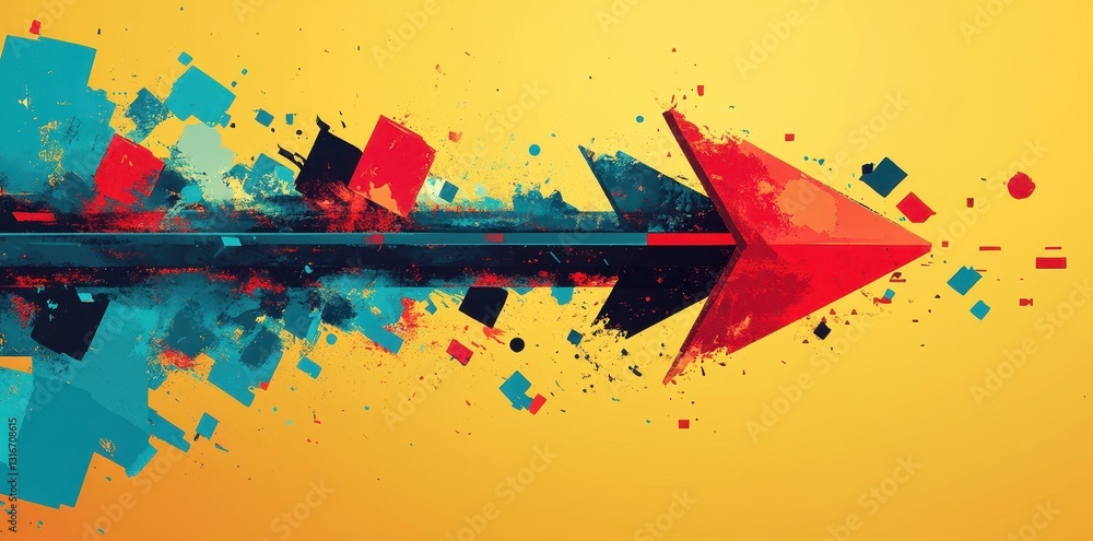 Poster a vibrant and dynamic red arrow pointing to the right direction