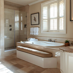 Luxurious modern bathroom with soaking tub