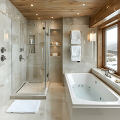 Luxurious modern bathroom with soaking tub and shower