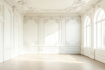 the classic interior of an empty room. Large room in light colors	
