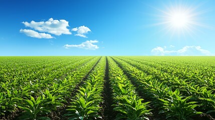 Vibrant Green Field Under Sunny Sky
