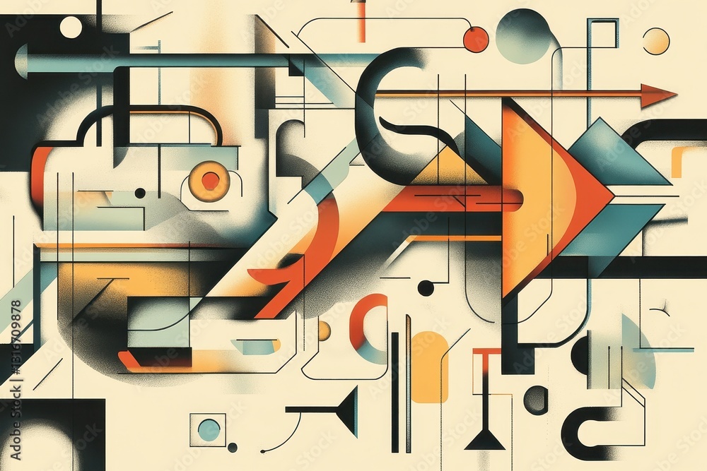 Poster an abstract geometric composition of colorful shapes and lines