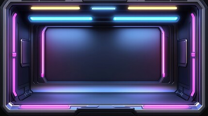 Obraz premium Futuristic Neon Frame with Illuminated Lines and Dark Background