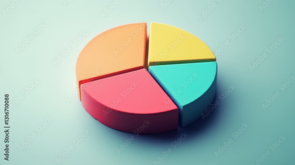 Poster close-up of a circular pie chart with distinct color sections, isolated on a light background, captu