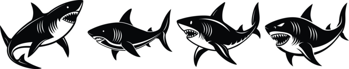 Obraz premium Shark Silhouette Vector – Powerful Ocean Predator Illustration