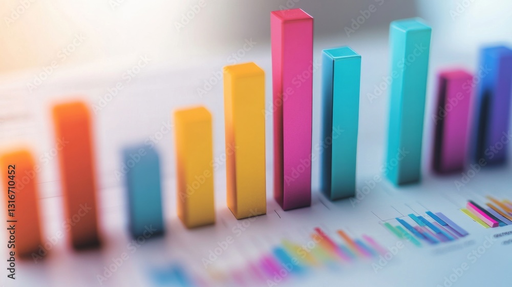 Fototapete cluster of bar charts with varied colors and sizes, positioned on a clean white background for a cle