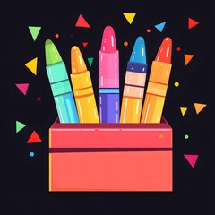 Colorful crayons in a box against dark background