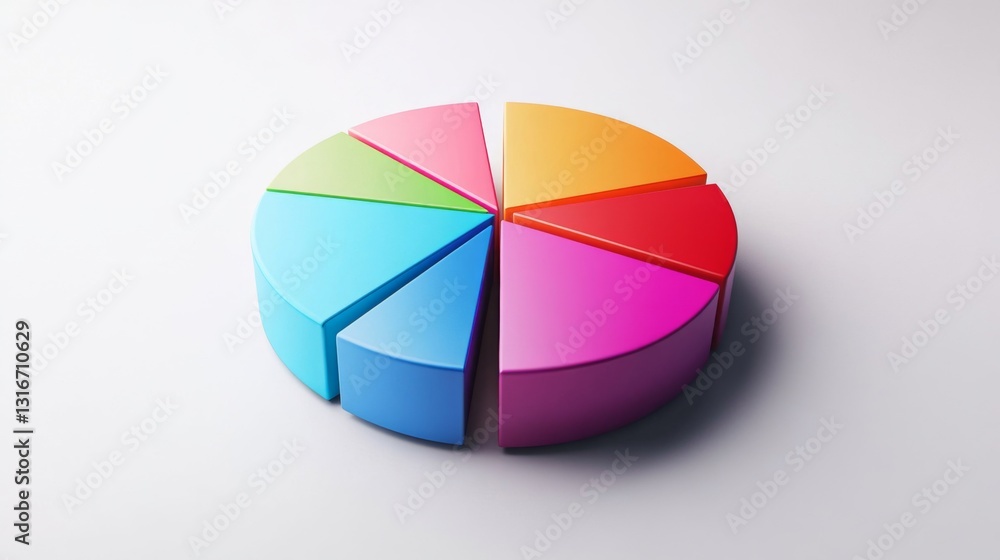 Poster colorful pie chart segmented into sections on a plain white background, sleek and modern, ideal for 
