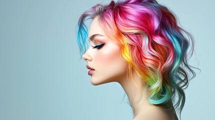 Fototapeta premium Celebrating pride with vibrant rainbow hair studio portrait artistic environment