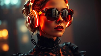 High-Tech Fashion Fusion: Renaissance Rococo Gown with Neon Accents"16:9 ar Time Warp digital art

