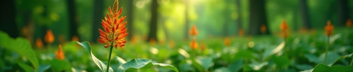 Agrostophyllum inflorescence in lush forest environment, garden, nature