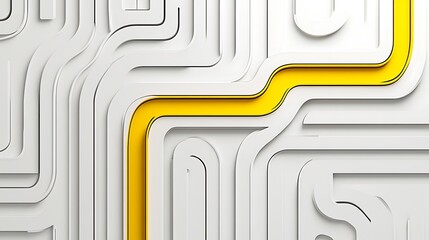 Abstract 3D Render: Yellow Path Through White Circuitry AI Generated