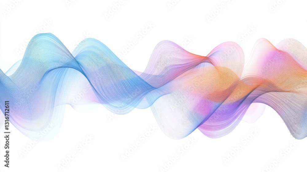 Poster soft, pastel-colored lines forming gentle curves and waves on a white background, creating a light a