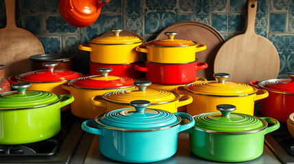 cooking: cookware, enameled iron, in bright colors ( content)