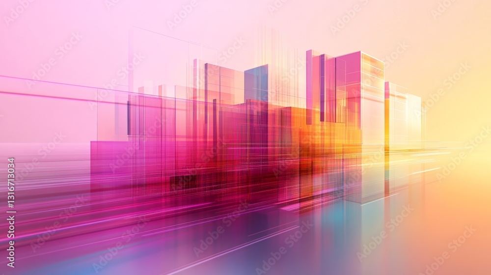 Poster vibrant d bar chart with transparent elements layered on top of each other, set against a soft gradi