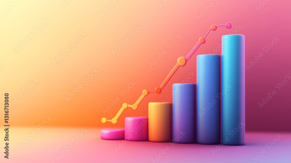 Poster vibrant d bar chart with transparent elements layered on top of each other, set against a soft gradi