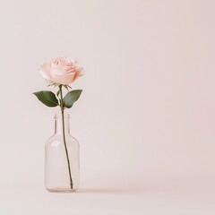 Fototapeta premium Delicate pink rose in glass bottle minimalist setting nature soft lighting aesthetic beauty