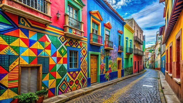 Colorful street art in Recife's historic center with vibrant murals and geometric patterns , street art, brazil,  street art
