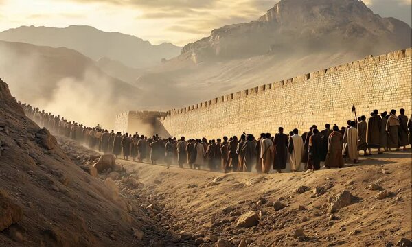 The Israelites Besieging the City of Jericho. Old Testament Bible Illustration. The Fall of Jericho