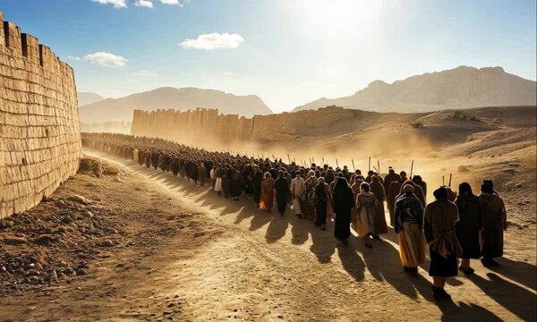 Illustration of the Israelite Soldiers Surrounding the Walls of Jericho from the Old Testament Story
