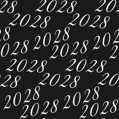 2028 New Year date Seamless pattern on dark background. Holiday Minimalistic Background Texture idea