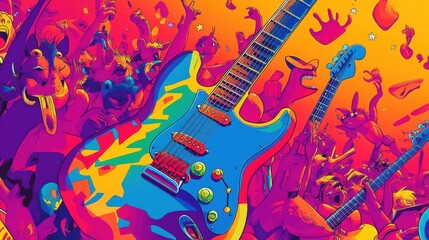 Electric guitars and a lively crowd are enjoying a concert