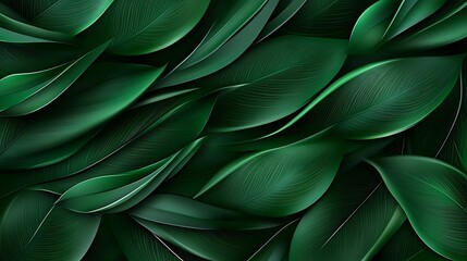 Emerald Green Leaf Digital Illustration: Lush Foliage Texture AI Generated