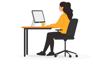 Woman working at desk on computer.