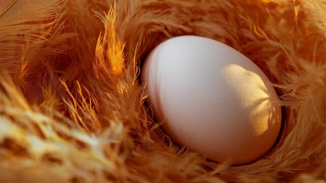 White egg nestled in vibrant orange feathers, abstract softness metaphor