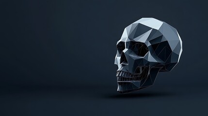 Low-Poly Skull 3D Render: Dark Background, Abstract Design AI Generated