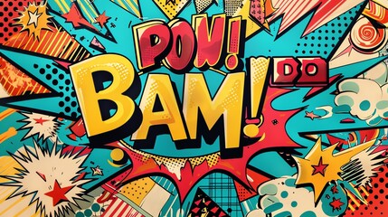 Obraz premium A colorful comic book style background with the words 